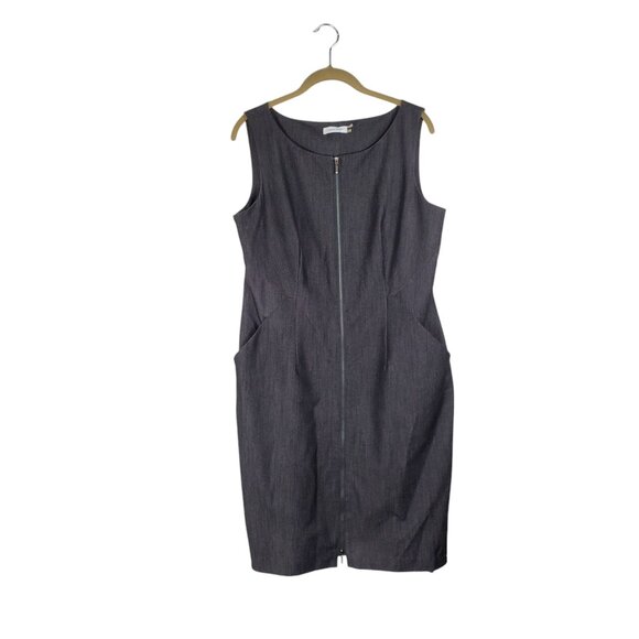 Calvin Klein Sheath Dress Full Zip Gray Sleeveless Pockets Womens Size 12 - Picture 1 of 10